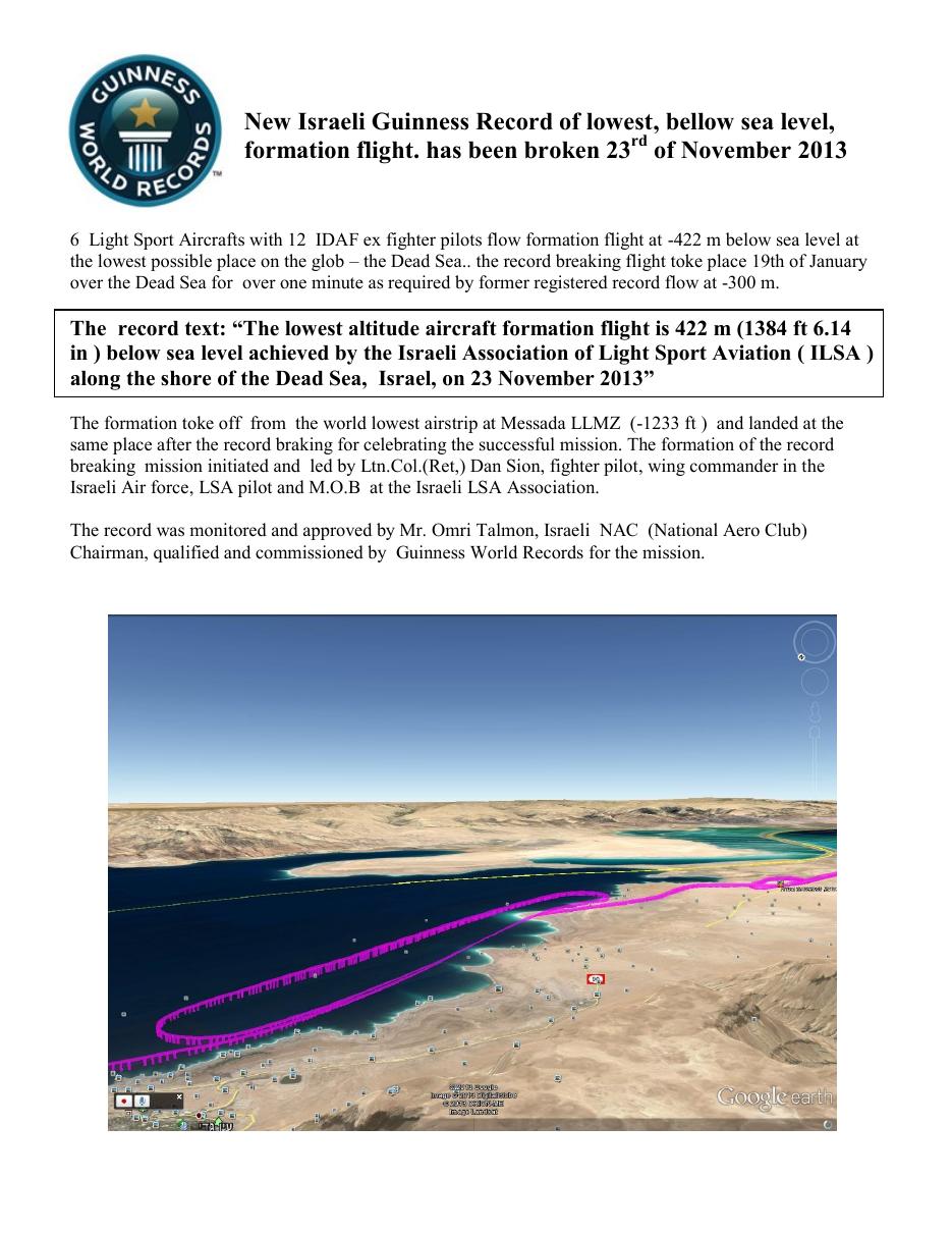 New Israeli Guinness Record of lowest, bellow sea level formation flight. has been broken 23 rd  of November 2013 – עמוד 1