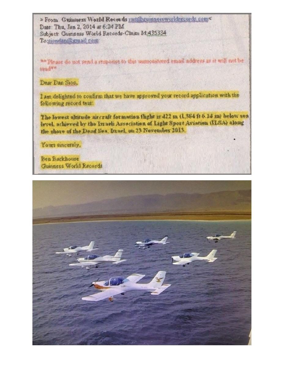 New Israeli Guinness Record of lowest, bellow sea level formation flight. has been broken 23 rd  of November 2013 – עמוד 2