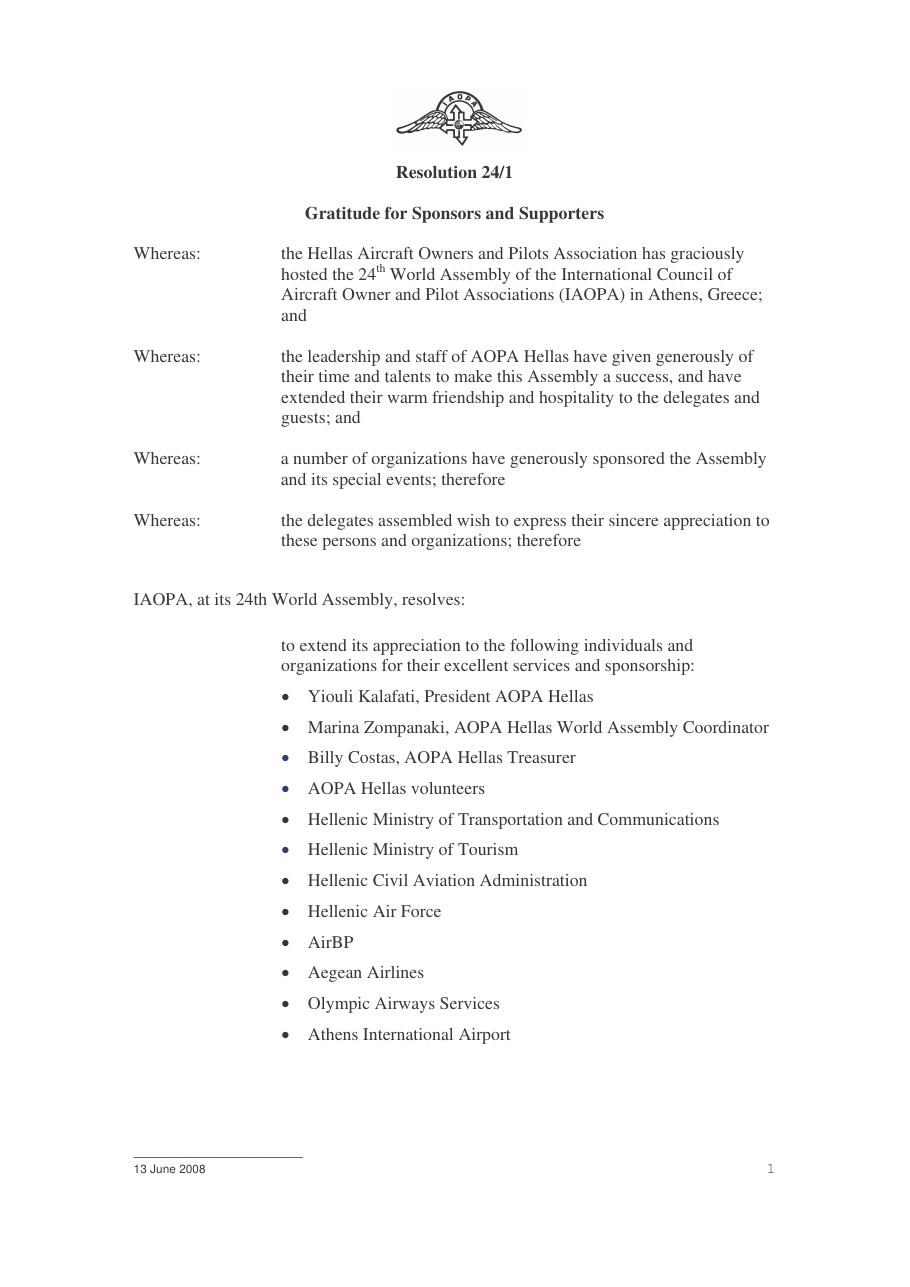 IAOPA World Assembly Resolutions – עמוד 1