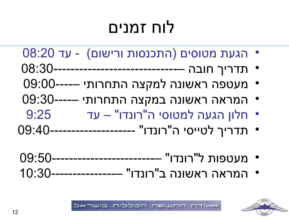 תדריך, לו"ז, סדר המראות לתחרות ניווט שישי 19.3 – עמוד 12