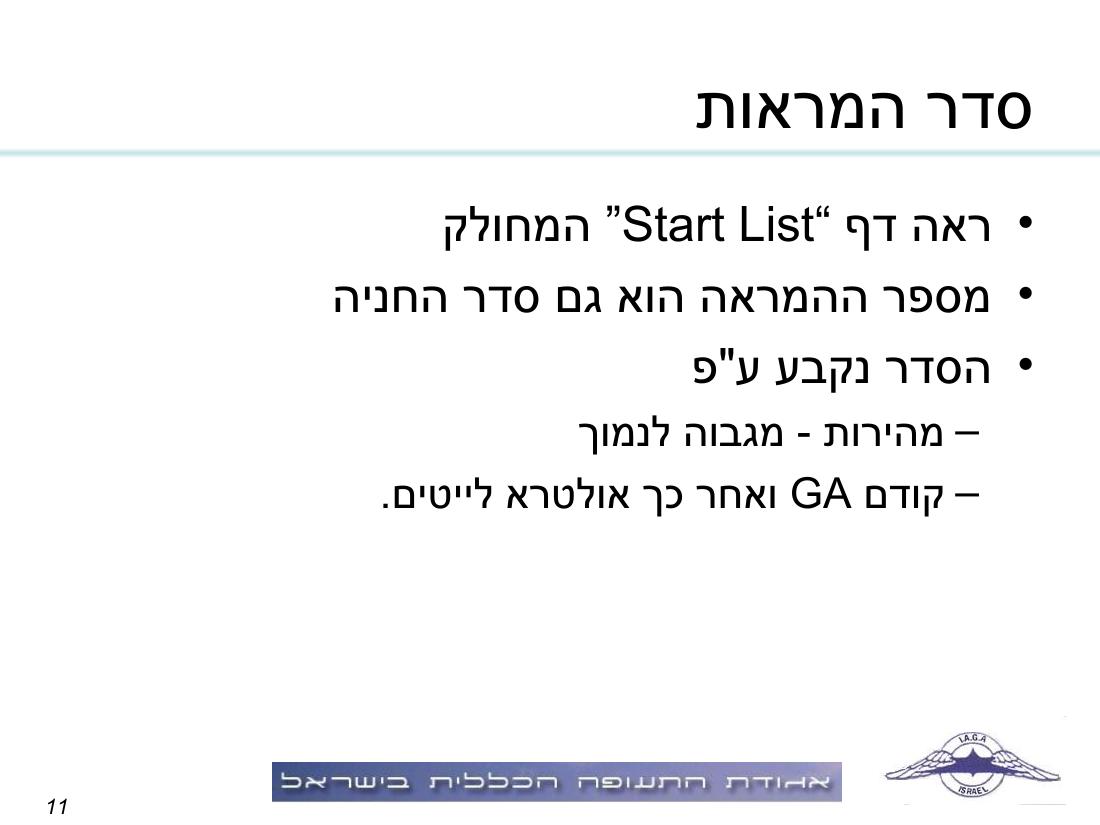 תדריך, לו"ז, סדר המראות לתחרות ניווט שבת 15.11.08 – עמוד 11