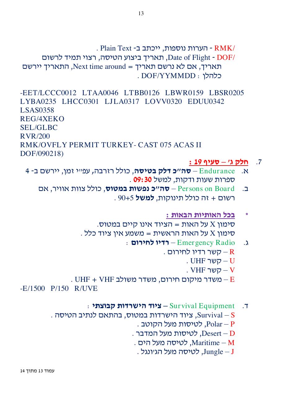 הסבר כיצד למלא תוכנית טיסה ICAO – עמוד 13